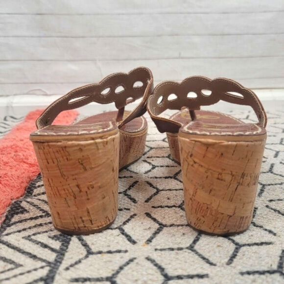 Sam Edelman Ralphie Leather Wedge Sandal in Camel Tan, sz 8 - Picture 9 of 13